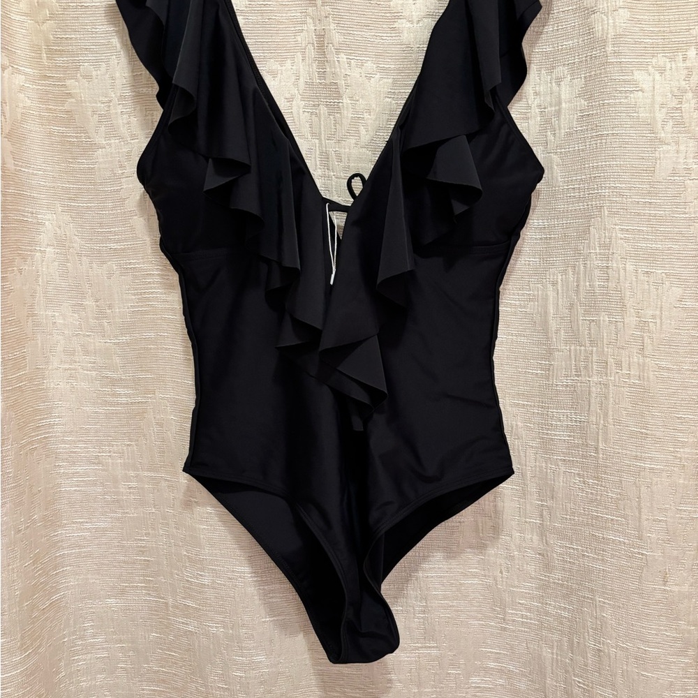 Elegant Black Ruffled One Piece Swimsuit